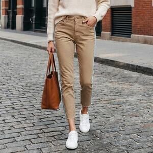 MOTHER The Shaker Brown/Blue Prep Fray Killing Time Cropped Pants, size 25/US 2